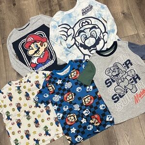 5 Super Mario Kids Long & Short Sleeve Tees - Blue, Gray, White, Sizes 7&8
